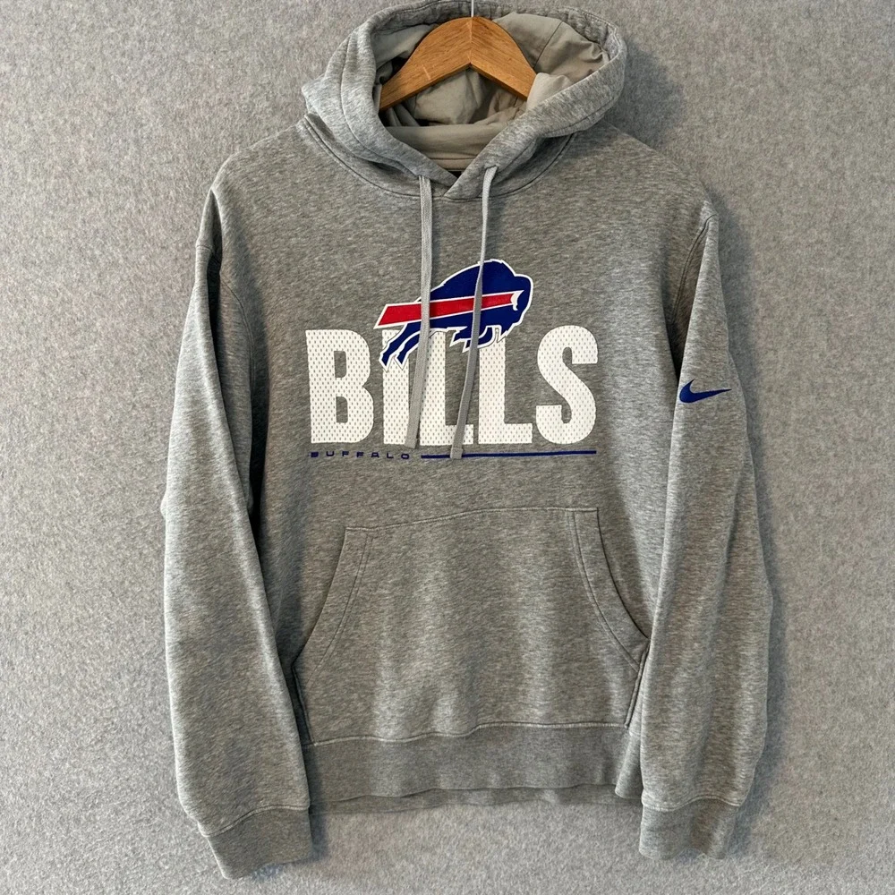 Nike Buffalo Bills Hoodie Mens Size M Gray Pullover Fleece NFL Fan Gear